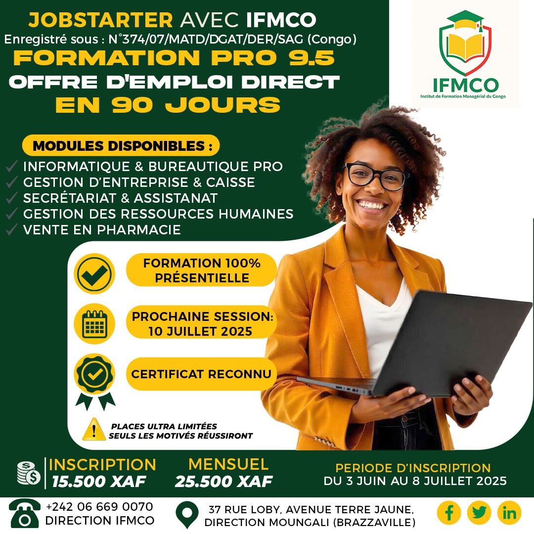 JOBSTATER 9.5 : 37 rue loby avenue terre jaune Mougali